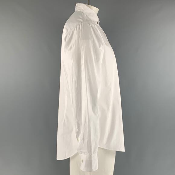 ELEVENTY Size XL White Solid Cotton Button Up Long Sleeve Shirt - Picture 2 of 7